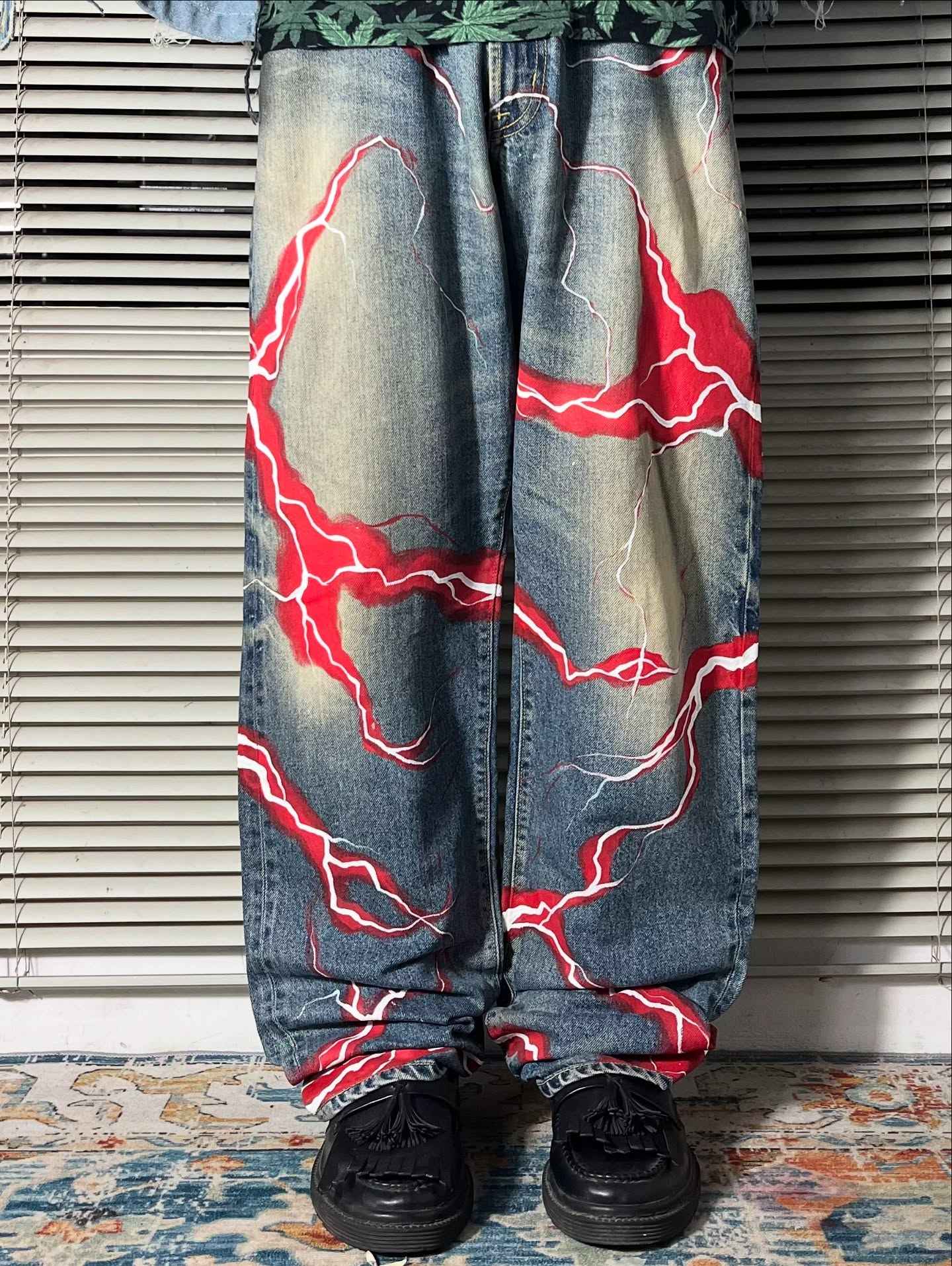 retro y2k gothic lightning graphic jeans wide legs loose loose hip-hop street style men and women fashion clothing