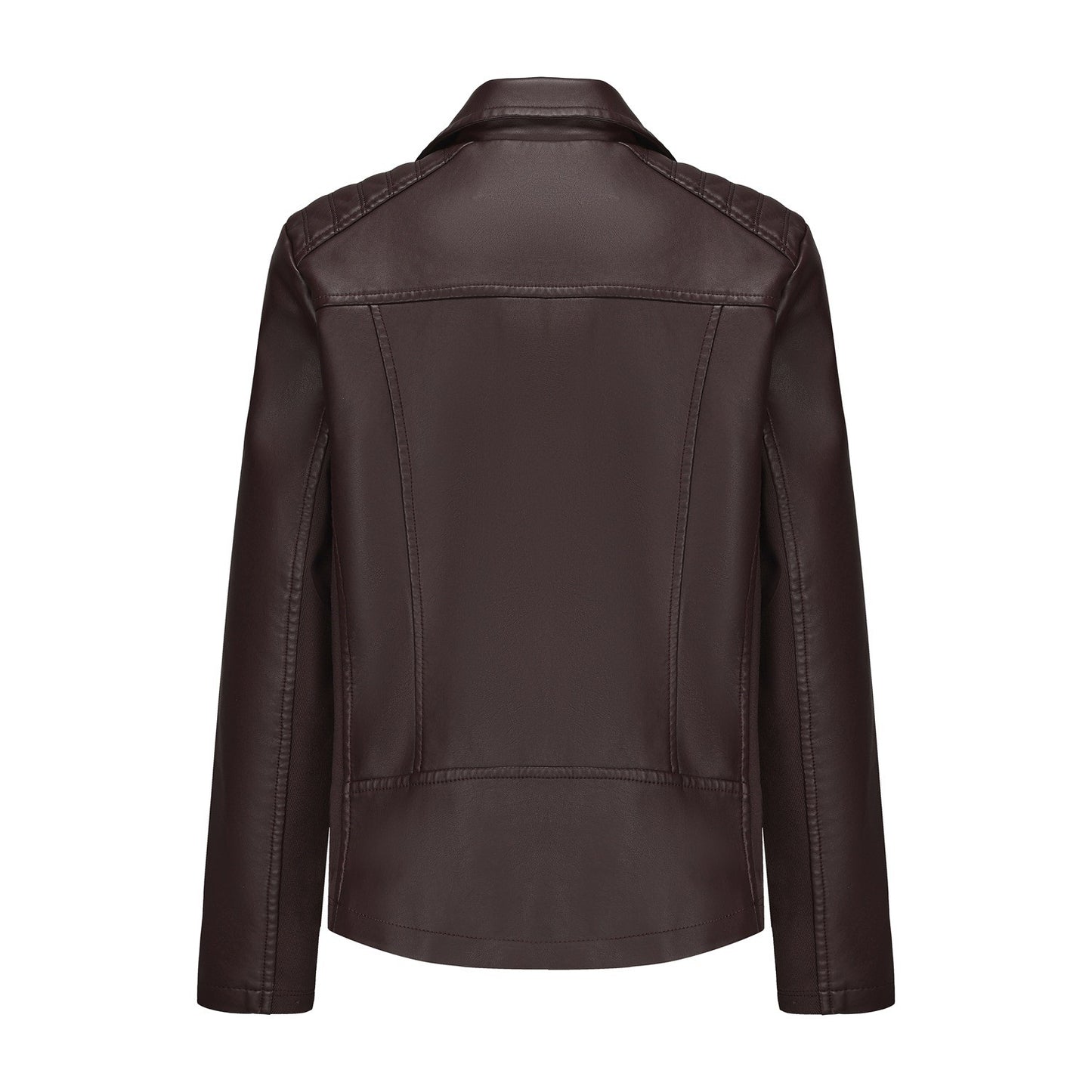 2025 Women’s Stylish Brown Faux Leather Jacket - Slim Fit, Trendy Moto Style with Zipper Detail PU Coat.