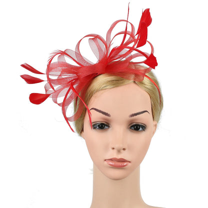 Women Chic Fascinator Hat Cocktail Wedding Party Church Headpiece Elegant Headwear Feather Hair Accessories Bride Hairpin