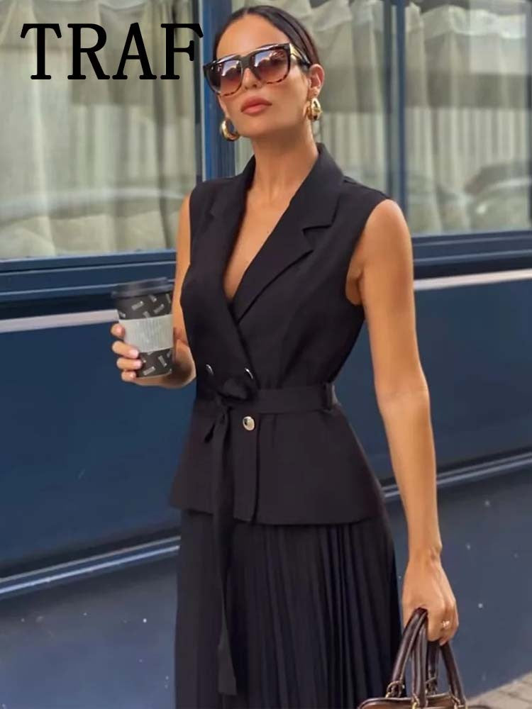 Corset Dress Women Pleated Vests Long Dresses for Women 2024 Sleeveless Office P