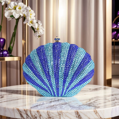 Women Novelty Shell Crystal Evening Clutch Glitter Rhinestone Diamond Handbag Purse for Cocktail Party Prom