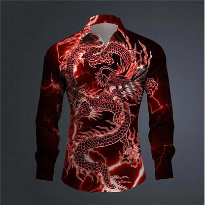 Hawaii Men's 3D Printed Dragon Print Roll-down Button-down Shirt Outdoor Street Long Sleeve Clothing Fashion Casual Beach Style