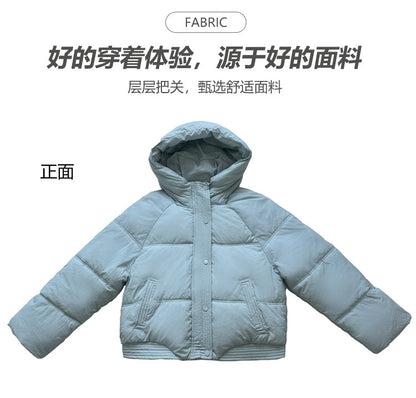 Korean Winter Women Black Beige Hood Zipper Down Jacket Ladies Blue Single Breasted Short Warm Thick Bread Coat Streetwear Trend