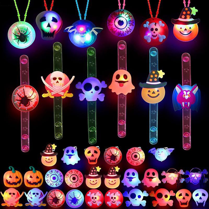 5/10/20PCS Glowing Halloween Pumpkin Ghost Bracelet Rings Night Decor Halloween Party Favor Festival Carnival Gifts Bag Fillers