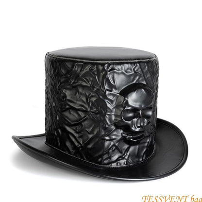 Cartola Elegante com Abas Largas, de Poliéster, para Fantasia de Halloween, Cartola de Caveira para Homens F42A