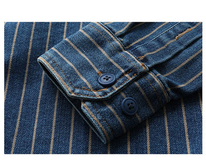 American Retro Workwear Long Sve Denim irt Loose Casual Striped ket irt Youth Trend Autumn Wear Iron Free