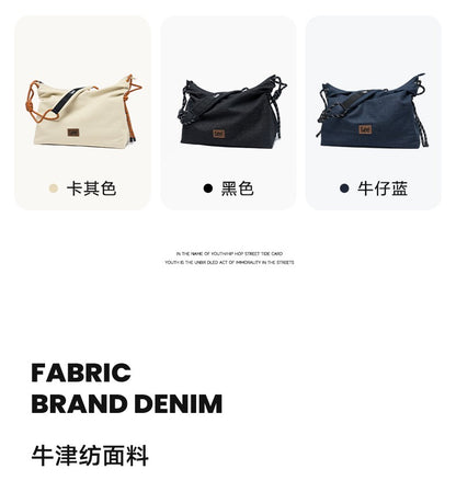LEE Unisex Denim Blue Soft Pillow Shoulder Bags Beige Casual Simple Utility Light Ladies Large High Capacity Hobo Crossbody Bag