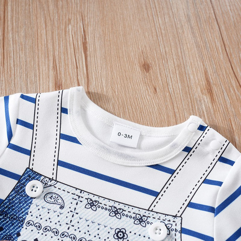 Baby Clothes Cute Cartoon Bear Fake Shoulder Strap Comfortable And Soft 0-18 Boys And Girls Summer Short Sleeved Baby Jumpsuit