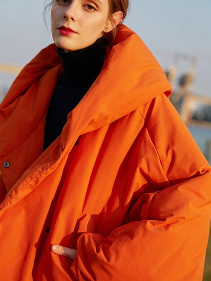 Winter New Hooded Long Sleeve Warm Coats Women's Parkas Fashion Tide Loose Fluffy Orange Red Oversized Down Jacket