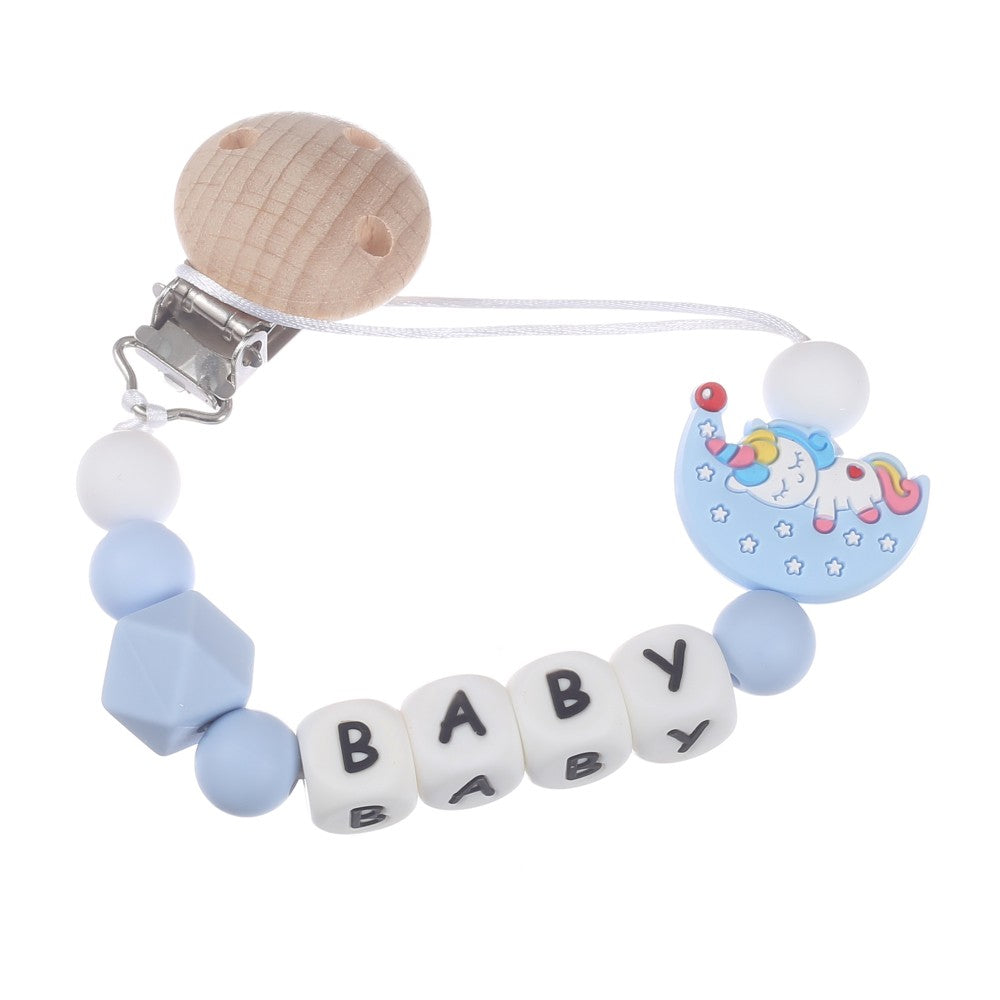Personalized Name Baby Pacifier Clips Cartoon Moon Silicone Teether Nipple Chain For Nursing Chew Toys Baby Dummy Holder Chain