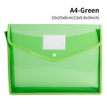 Large Capacity Waterproof File Transparent A4 Folder Press Button Plastic Data Document Bag Pocket Storage Office Supplies