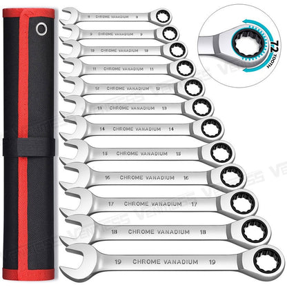 Conjunto de Chaves Catraca Métricas e Standard, Chave Combinada de 12 Pontos com Boca Fechada, Conjunto de Ferramentas para Garagem, CR-V Totalmente Polido