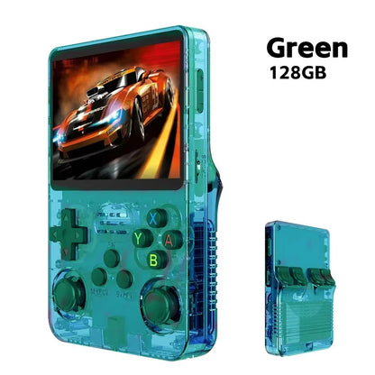 Console de Videogame Portátil Retrô R36S Sistema ARKOS Tela IPS de 3,5 Polegadas Clássico Player de Vídeo Portátil de Bolso Presente de 128G com Jogos