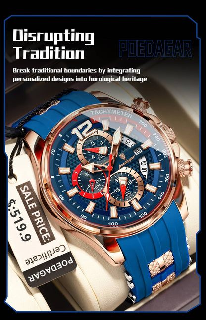 POEDAGAR Luxury Military Men Watch Calendar Chronograph Waterproof Luminous Man Wristwatch Fashion Silicone Quartz Men's Watches