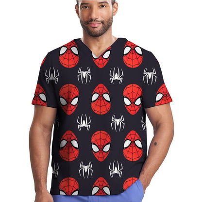 Disney Medical Uniforms Marvel Spider Nurse Scrub Tops Dental Hospital Nursing Shirts Cartoon V-neck Blouse Mens Clinical Scrubs