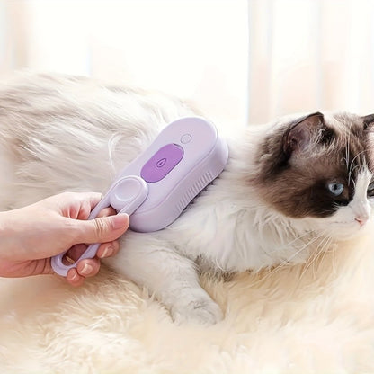 3-in-1 steam pet brush - USB rechargeable, foldable cat and dog grooming tool with silicone brush