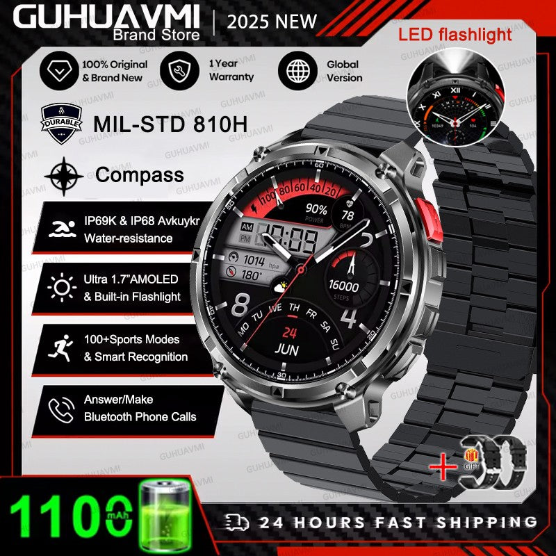 New Outdoor Ultra Durable Men Smartwatch Heart Rate Bluetooth Call 5ATM Waterproof Sport Smart Watch 1100mAh Battery Custom dial