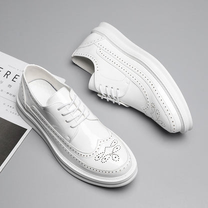 Fashion Derby Leather Men Shoes White Brogue Lace Up Solid Simple Dress Business Casual Party Wedding Flat Shoes For Man