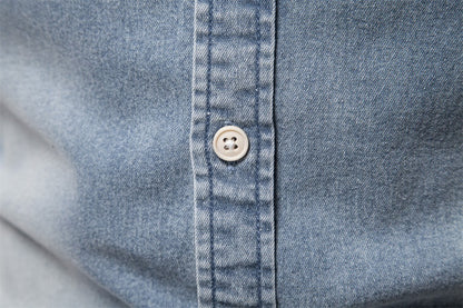 2025 Fashion Denim Shirt for Men Cotton Casual Long Sleeve Cowboy Shirts High Quality Patchwork Clothing Elastic Men's Shirt