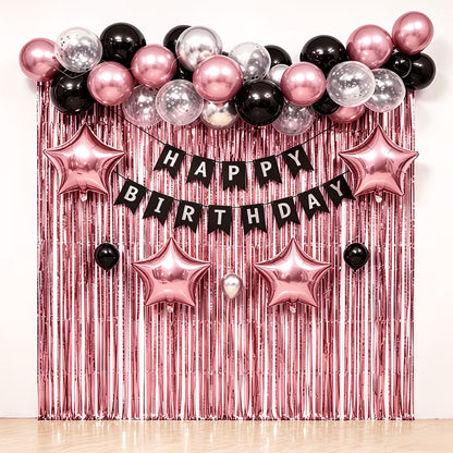 6pcs Pink Five-Pointed Star Balloon and Tassel Curtain Set, Suitable for Birthday Parties, Family Anniversaries, Engagement/Wedd