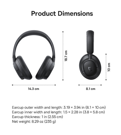 Baseus EH10 NC ANC Wireless Headphones 45dB Adaptive Hybrid Noise Cancelling Headsets Hi-Res LDAC Headphone Bluetooth 6.0 80Hrs