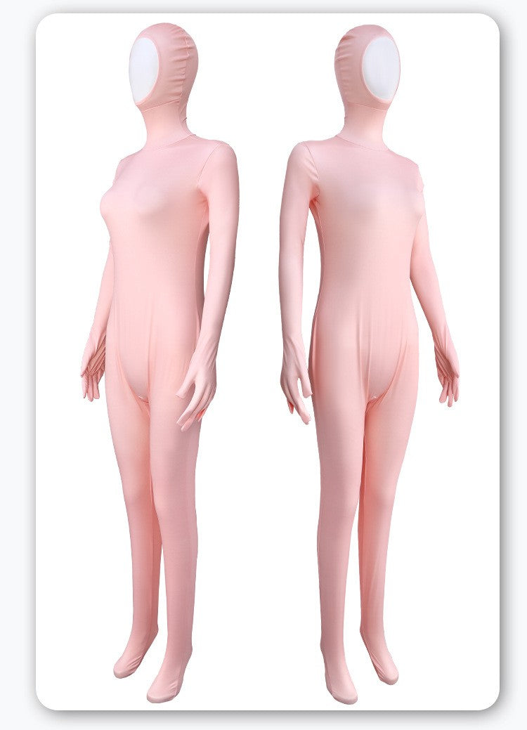 Open Split Orange Full Wrap Bodysuit Spandex Stretch Jumpsuit Adult Variety Show Halloween Cos and Body-fit Role Play Apparel