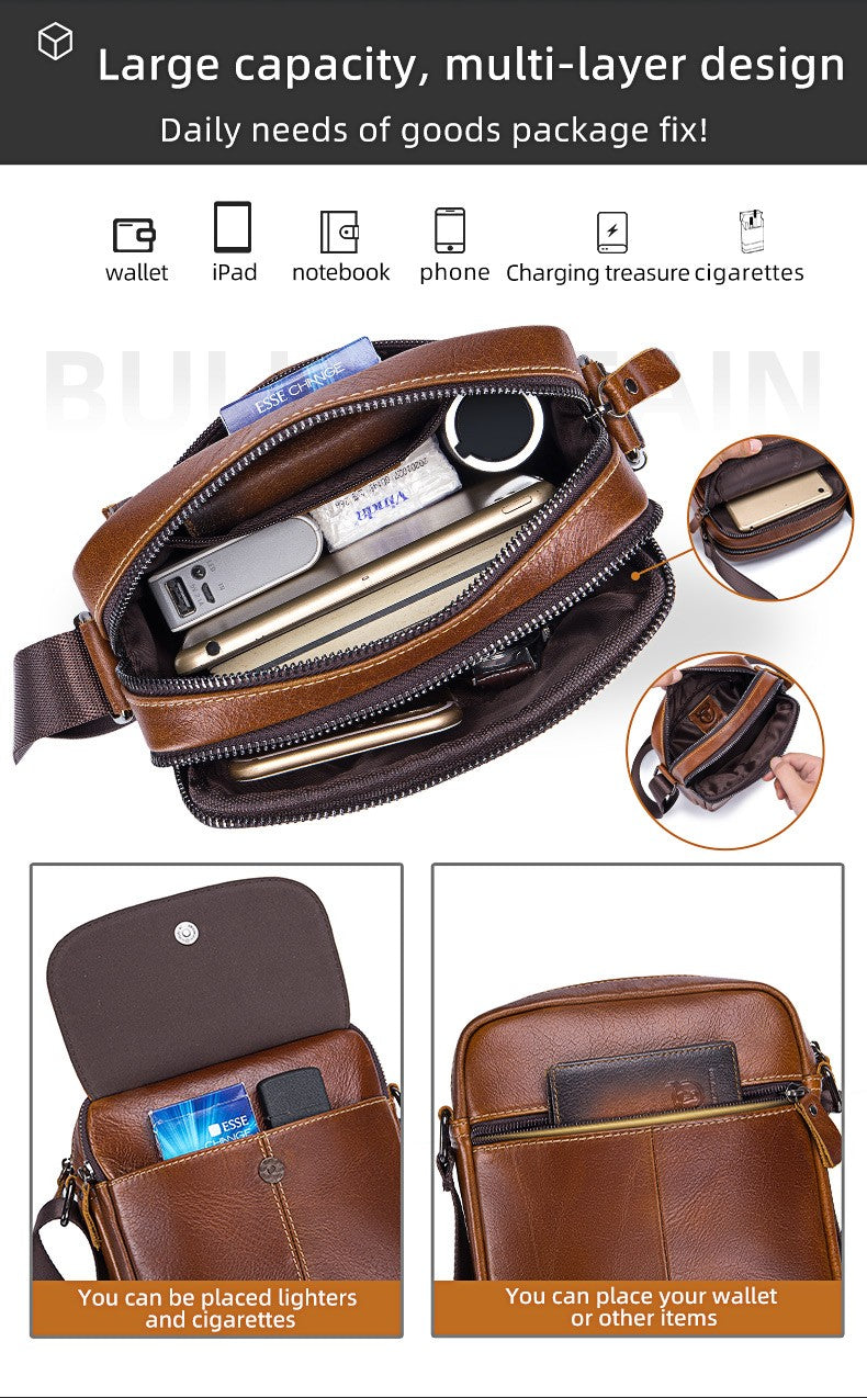 BULLCAPTAIN Leather Men's Messenger Bag Business Shoulder Bags Suitable For 7.9 Inch Ipad Mini High Quality Male Crossbody Bages