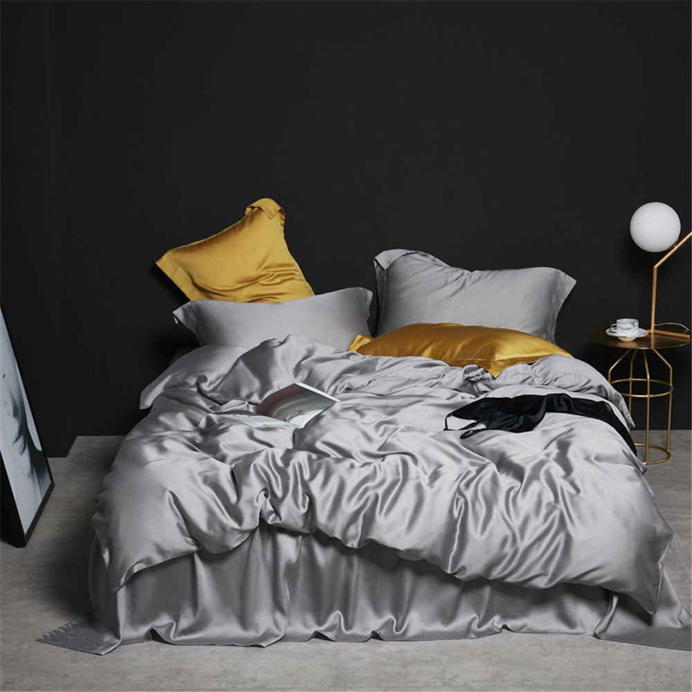 Liv-Esthete Conjunto de Cama Verde Escuro 100% Seda Saudável Pura Seda Luxo Queen King Capa de Edredom Lençol de Elástico Fronha Conjunto de Roupa de Cama