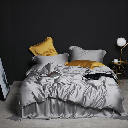 Liv-Esthete Conjunto de Cama Verde Escuro 100% Seda Saudável Pura Seda Luxo Queen King Capa de Edredom Lençol de Elástico Fronha Conjunto de Roupa de Cama