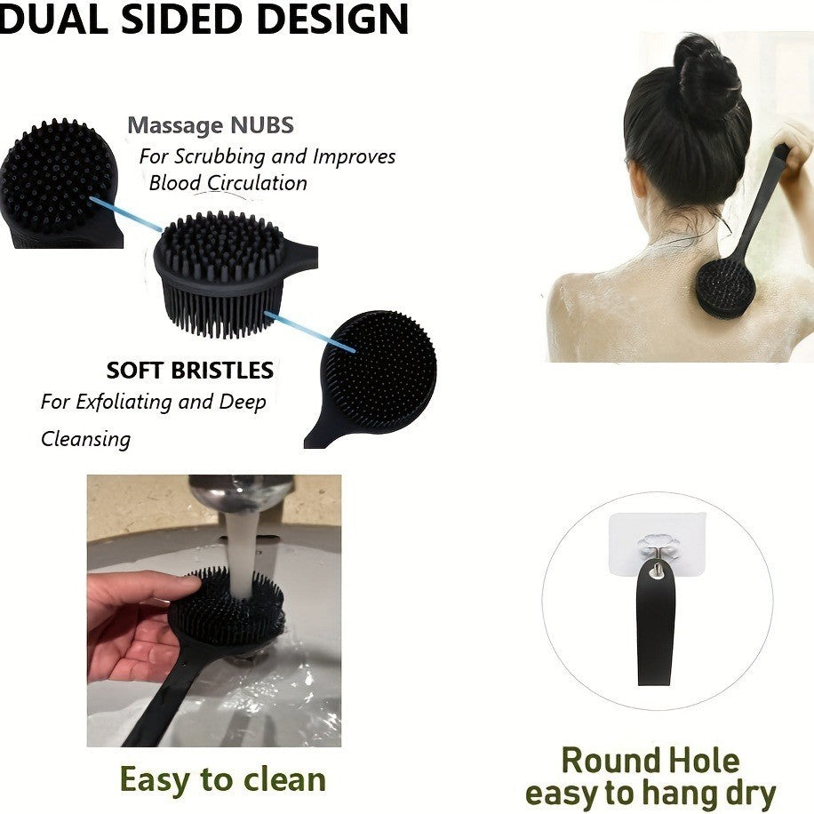 Long Handle Back Scrubber Brush - Exfoliating Body Brush for Shower, Bath & Spa | Soft Skin Massager for Men/Women