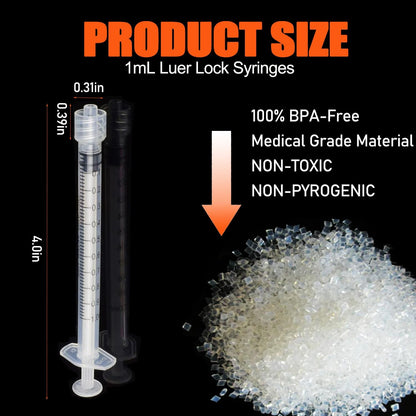 100 unidades Seringa Descartável Luer Lock de 1ml sem Agulha Estéril Embalada Individualmente para Laboratórios Científicos, Aplicador de Cola