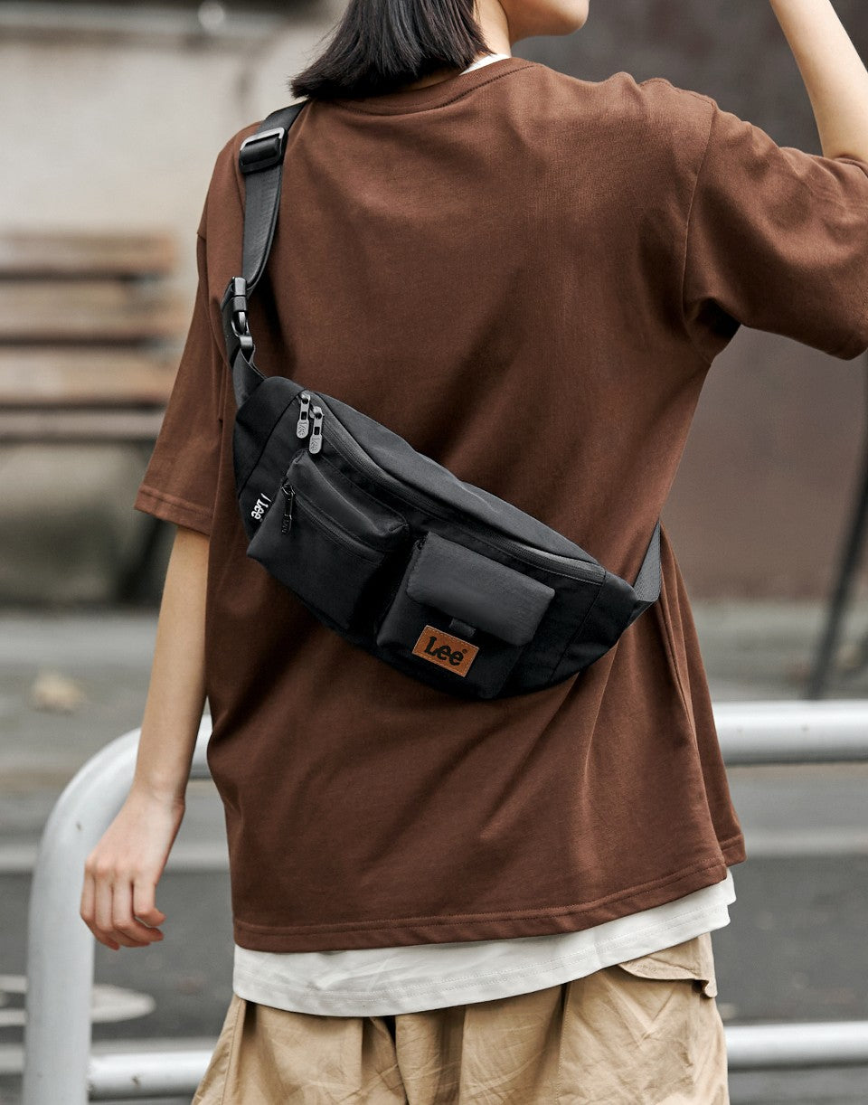 LEE Original Black Fashion Fanny Pack Women Men Korea Style Waterproof Nylon Crossbody Chest Bag Sport Phone Shoulder Waist Bag