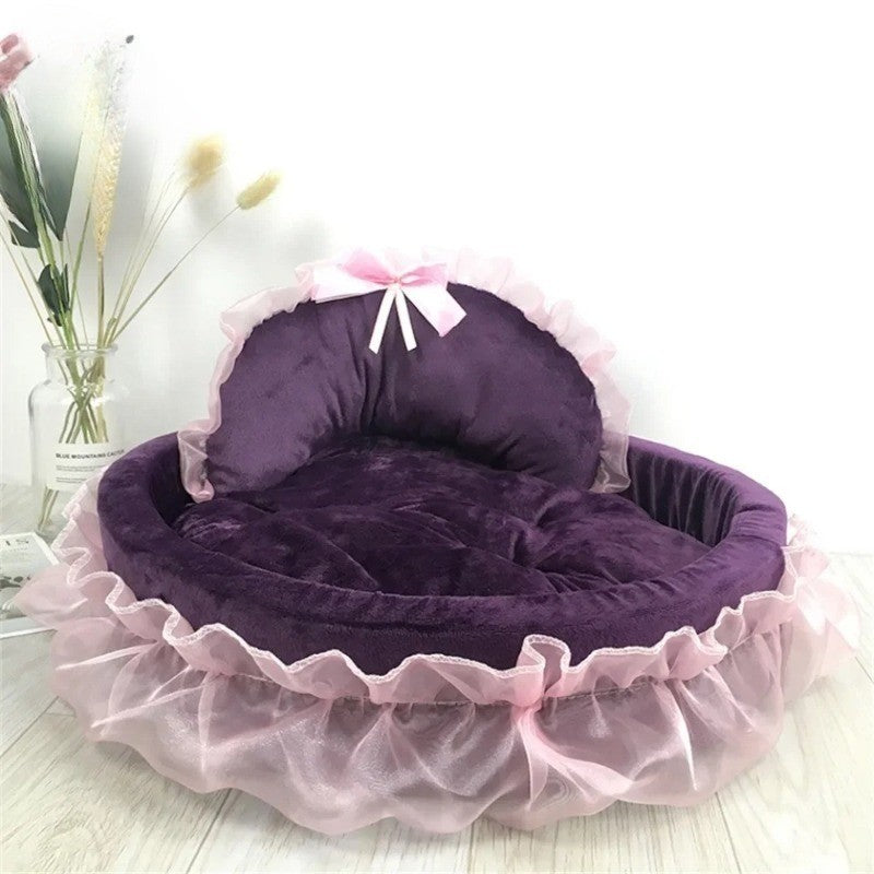 Cama para Pets em Renda Laço 3D Fantasia, Romântica, Destacável, Oval, para Cães, Sofá Macio, Ninho para Pets, Mobiliário de Casamento para Pets, 1 peça