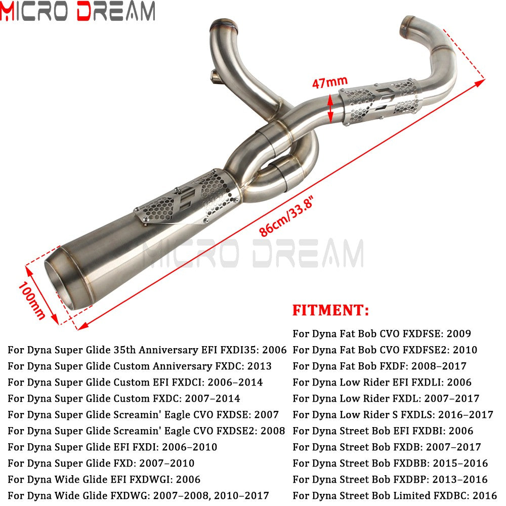Slip-on Muffler Full Exhaust System 2-in-1 Muffler Pipe For Harley Dyna Low Rider S FXDLS Super Wide Glide FXD FXDWG   FXDF FXDB