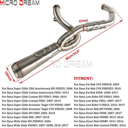Slip-on Muffler Full Exhaust System 2-in-1 Muffler Pipe For Harley Dyna Low Rider S FXDLS Super Wide Glide FXD FXDWG   FXDF FXDB