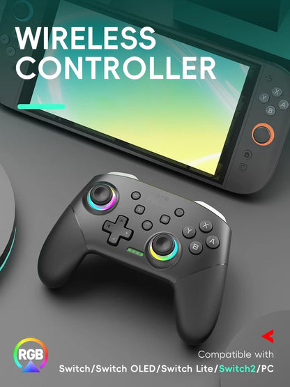 Data Frog Wireless Controller For Switch OLED/LITE/PC Console Pro Gamepad with Programmable Turbo Function RGB Light