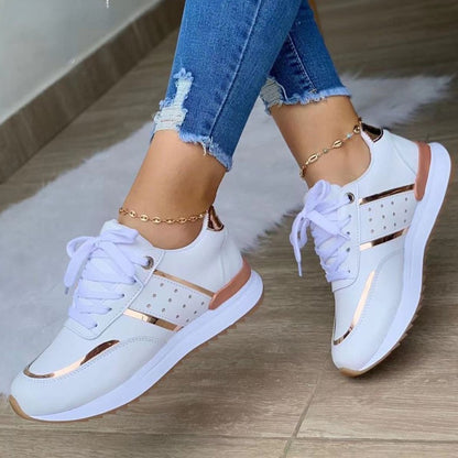 Tênis Feminino Plataforma Patchwork Couro Casual Esportivo Sapatilhas para Mulher