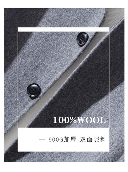 Mid-Length Single-Breasted Polo Collar Men's Overcoat Double-Sided Woolen 100% Pure Wool High-End Coat Fashion Men's Clothing