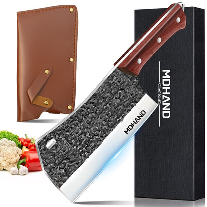 MDHAND Japanese Kitchen Knife Hand Forged Chef Knife Hammered Chopping Knife Corrosion-resistant Sharp Blade Cleaver with Sheath