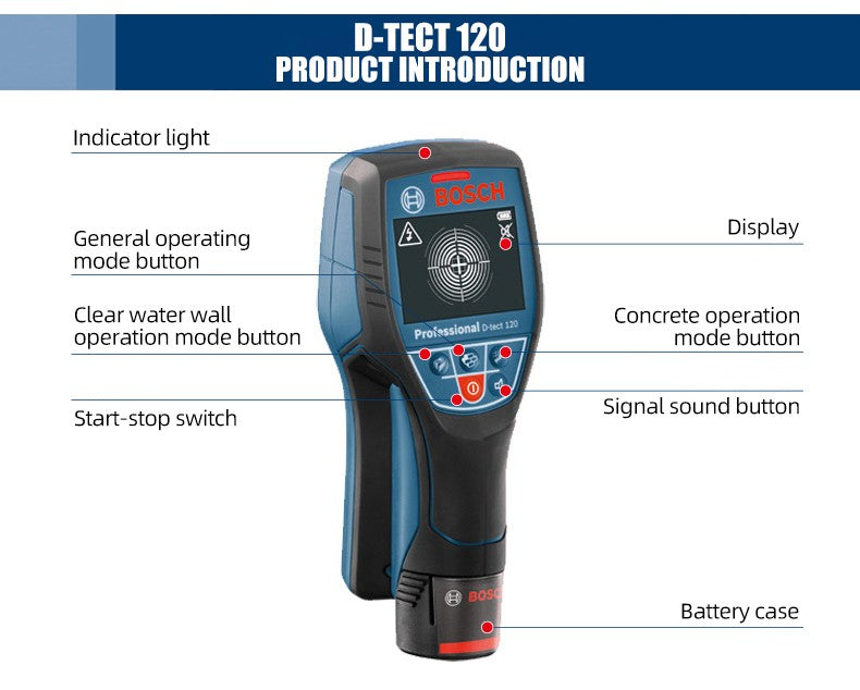 Detector de metais Bosch D-tect 120 Professional Scanner intuitivo de radar Para quase todos os materiais Detector de parede de alta precisão