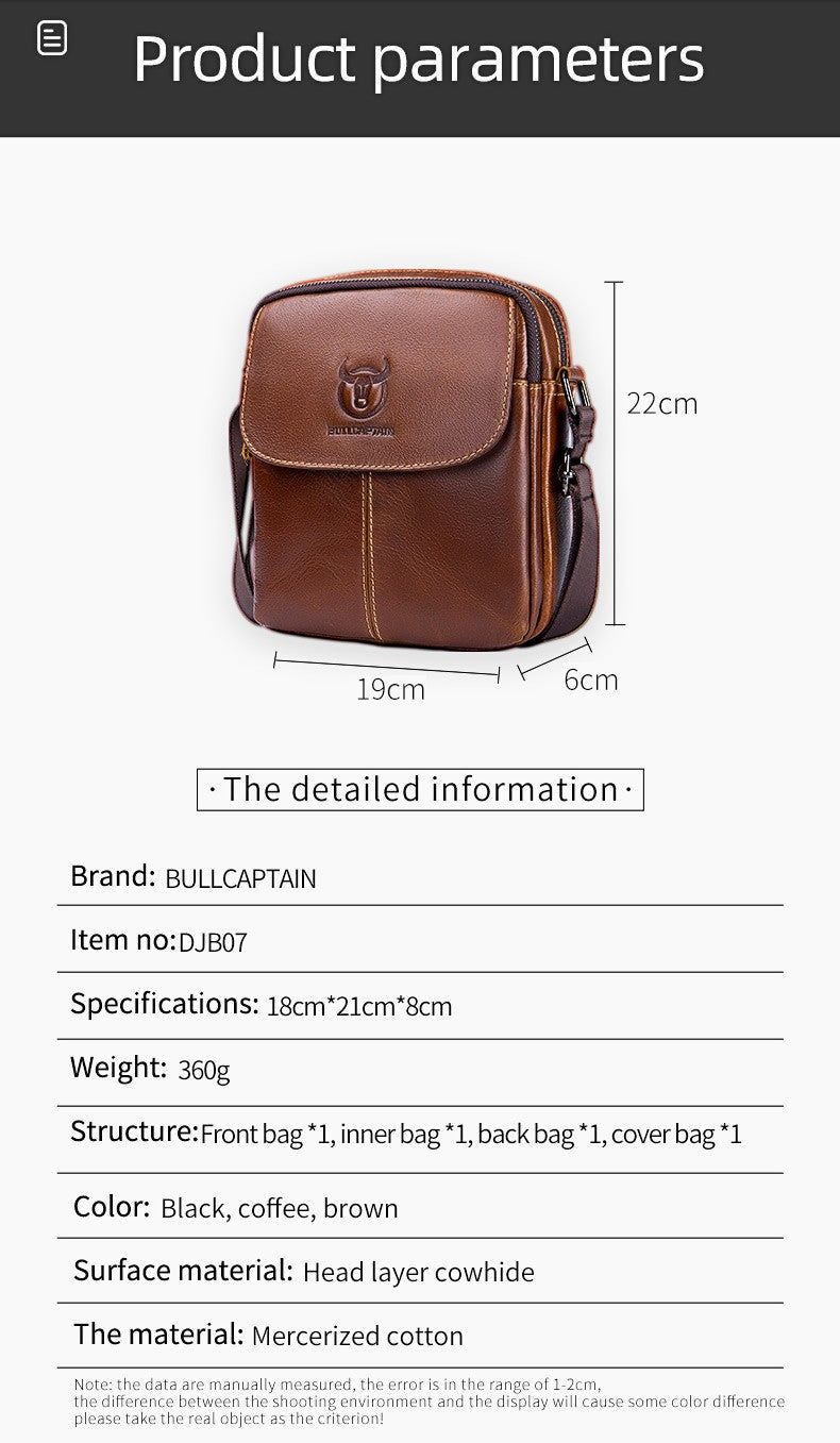 BULLCAPTAIN Leather Men's Messenger Bag Business Shoulder Bags Suitable For 7.9 Inch Ipad Mini High Quality Male Crossbody Bages