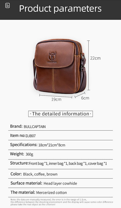 BULLCAPTAIN Leather Men's Messenger Bag Business Shoulder Bags Suitable For 7.9 Inch Ipad Mini High Quality Male Crossbody Bages