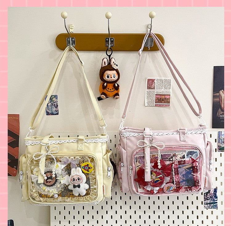 New Japanese Style Transparent Crossbody Bag Cute Candy Color Commuting Shoulder Bag for Girls Simple and Casual Texture Ita Bag