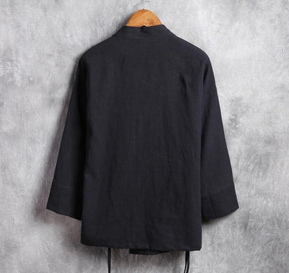 Men's linen vest Men's shirt Long sleeved Chinese official collar Traditional Kung Fu Tang casual social shirt Plus size shirts