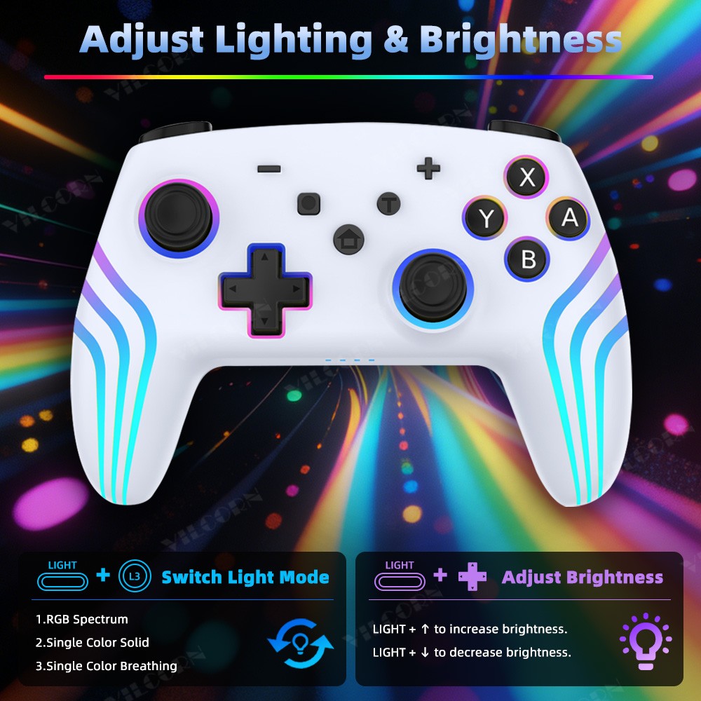 Wireless Gamepad For Switch 2 Pro Controller with Thumbstick Caps RGB Light 6-Axis Gyro Motion Sensing Vibration Joystick for PC