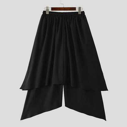 INCERUN Men Irregular Pants Solid Color Drawstring Loose Casual Wide Leg Trousers Men Streetwear 2025 Fashion Male Skirts Pants