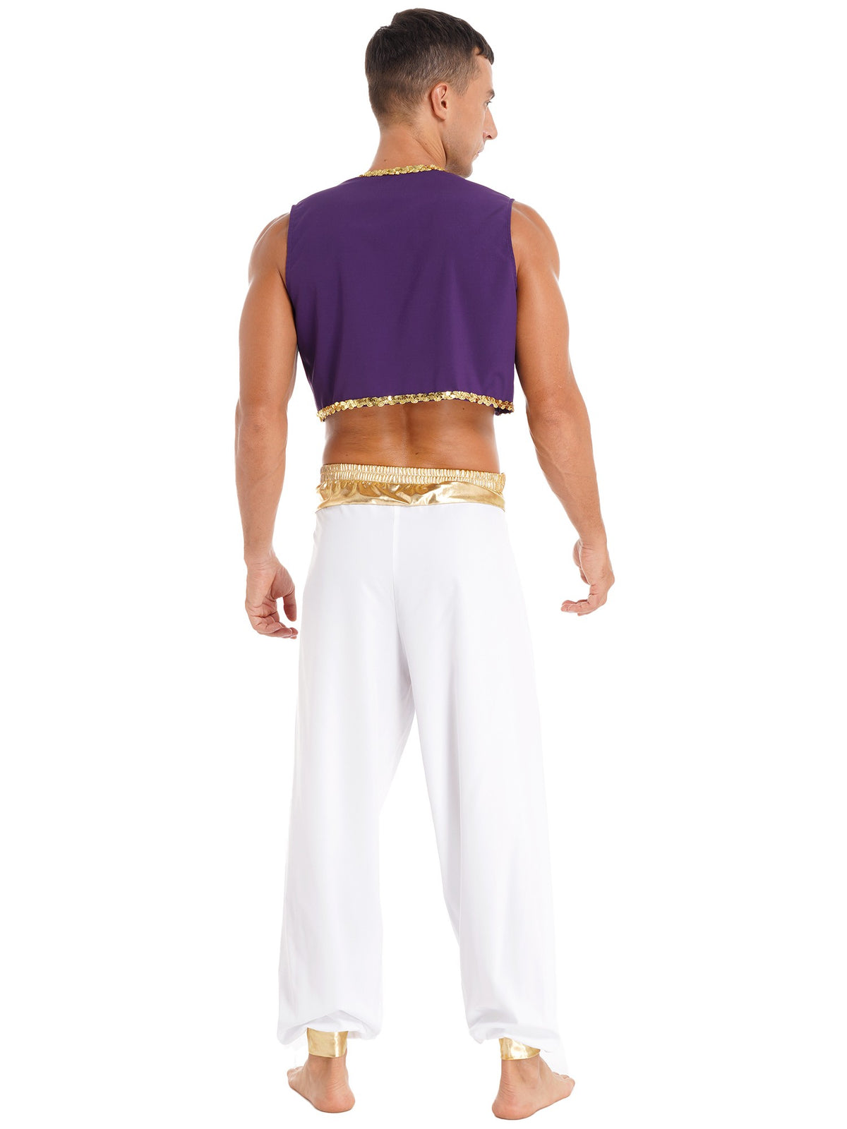 Aladin Costume Men Arabian Prince Cosplay Dress Up Waistcoat Top Harem Pants Suit Halloween Theme Party Carnival Stage Outfits