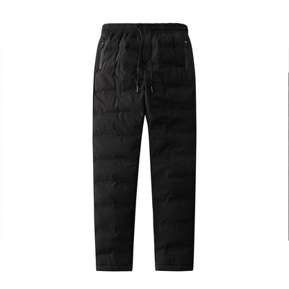 Calça Masculina de Inverno Impermeável Algodão com Zíper Bolso Grosso Pato Branco Calça Jogger para Neve e Frio ao Ar Livre