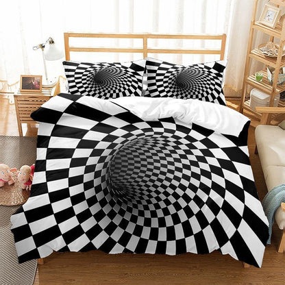 Optical Illusion Bedding Set 3PCS - 3D Geometric Maze Print Cover, Trippy Decor for Teens Adults