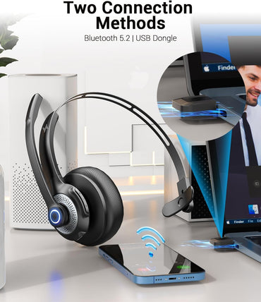 JIAMQISHI Bluetooth 5.2 Wireless Headset with Mic for Work Clear Call Mic Mute USB Dongle Applicable To PC,Laptop,Zoom,Office